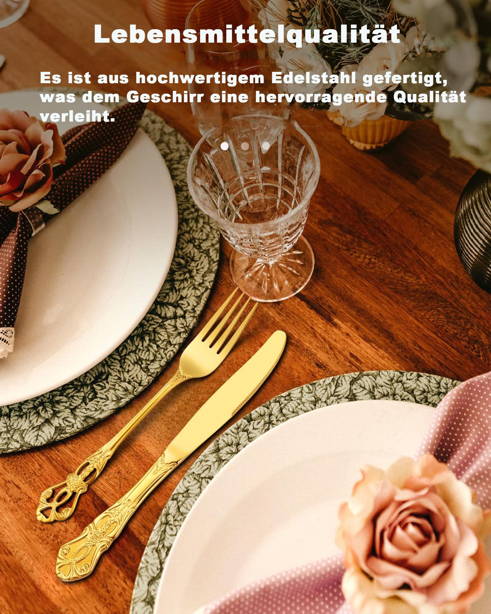 Retro Gold Besteckset für 6 Personen, Wunderschönes 24-teiliges Edelstahlgeschirr, Service für 6 Personen, Utensilienset, Gabel, Löffel, Messer, antikes Barock-Besteckset
