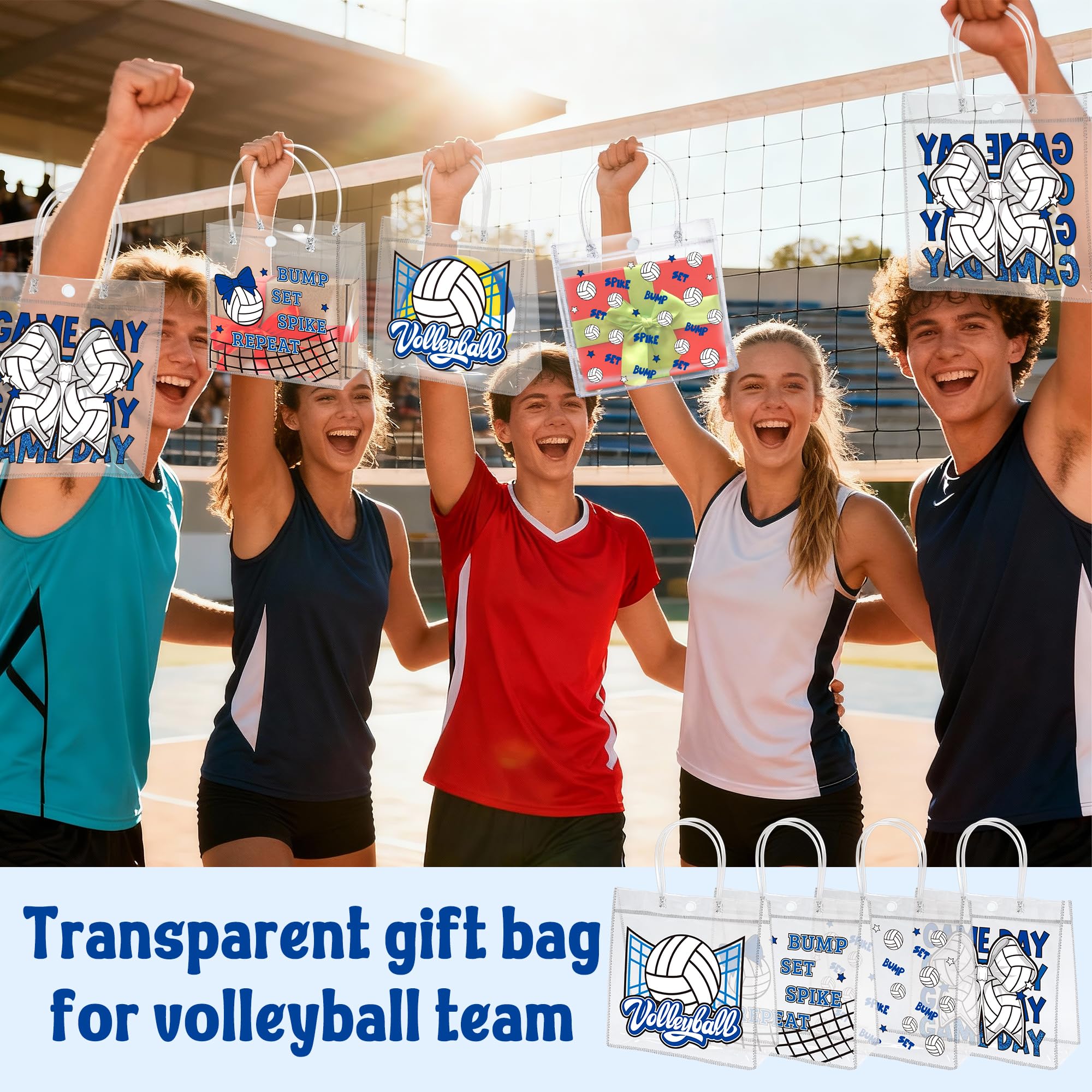 H1vojoxo Volleyball Goodie Gift Bags - 24PCS Volleyball Clear PVC Gift Bags for Team with Handle Bulk Reusable Sport Party Favors Team Birthday Gifts Bag Treat Snack Bag End of Season Gifts Bag