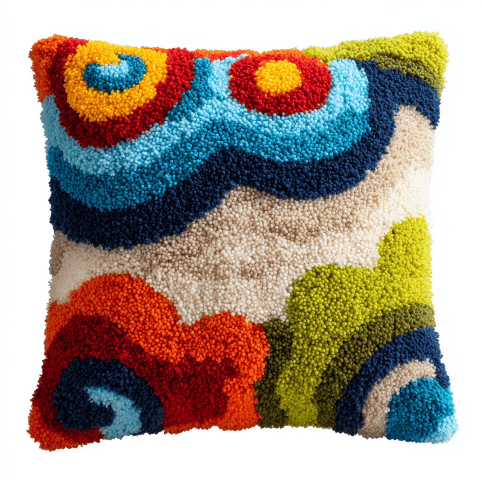 Taxpy Latch Hook Cushion Kit for Adults,Color Stripes,17x17in DIY Pillow Cover Craft Kit with Pre-Printed Canvas,Yarn & Hook Tool,Beginner Friendly Needlework Craft for Home Decor & Gifts