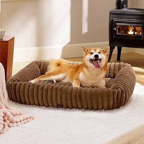 Miniatura 8 de Bedsure Bonita cama para perros pequeños y medianos, camas lavables para cachorros, camas ortopédicas rectangulares de forro polar de pana para