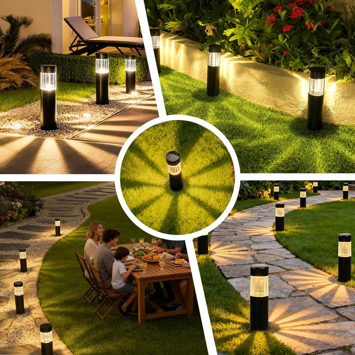 Solarleuchten für den Außenbereich, energiesparende Edelstahl-Weglichter, helle 35 lm, warmweiße LED-Landschaftsbeleuchtung für Hinterhof, Veranda, Gehweg, Gartendekoration, IP65 wasserdicht