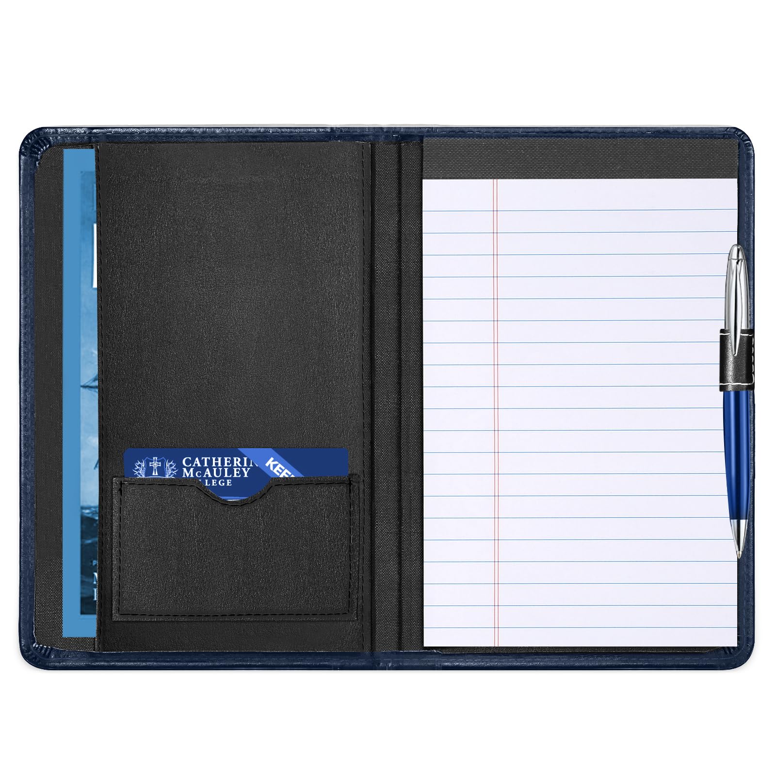 Padfolio-Ordner, A5, Dokumenten-Organizer mit nachfüllbarem, liniertem Notizblock, Junior-Größe, Ordner für Männer und Frauen, Marineblau