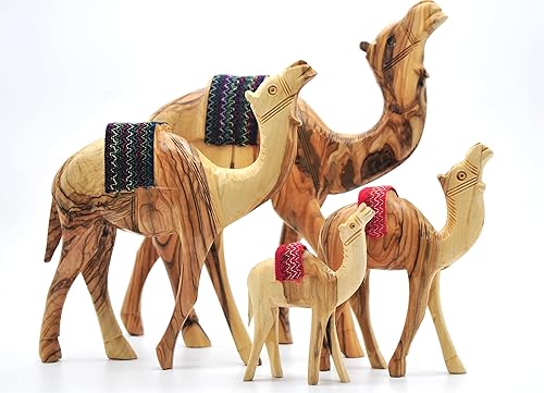 Wooden Camel Figurine,Handmade Olive Wood Nativity Camel with Embroidery Saddle Carved in the Holy Land by Christian Artisans, Nativity