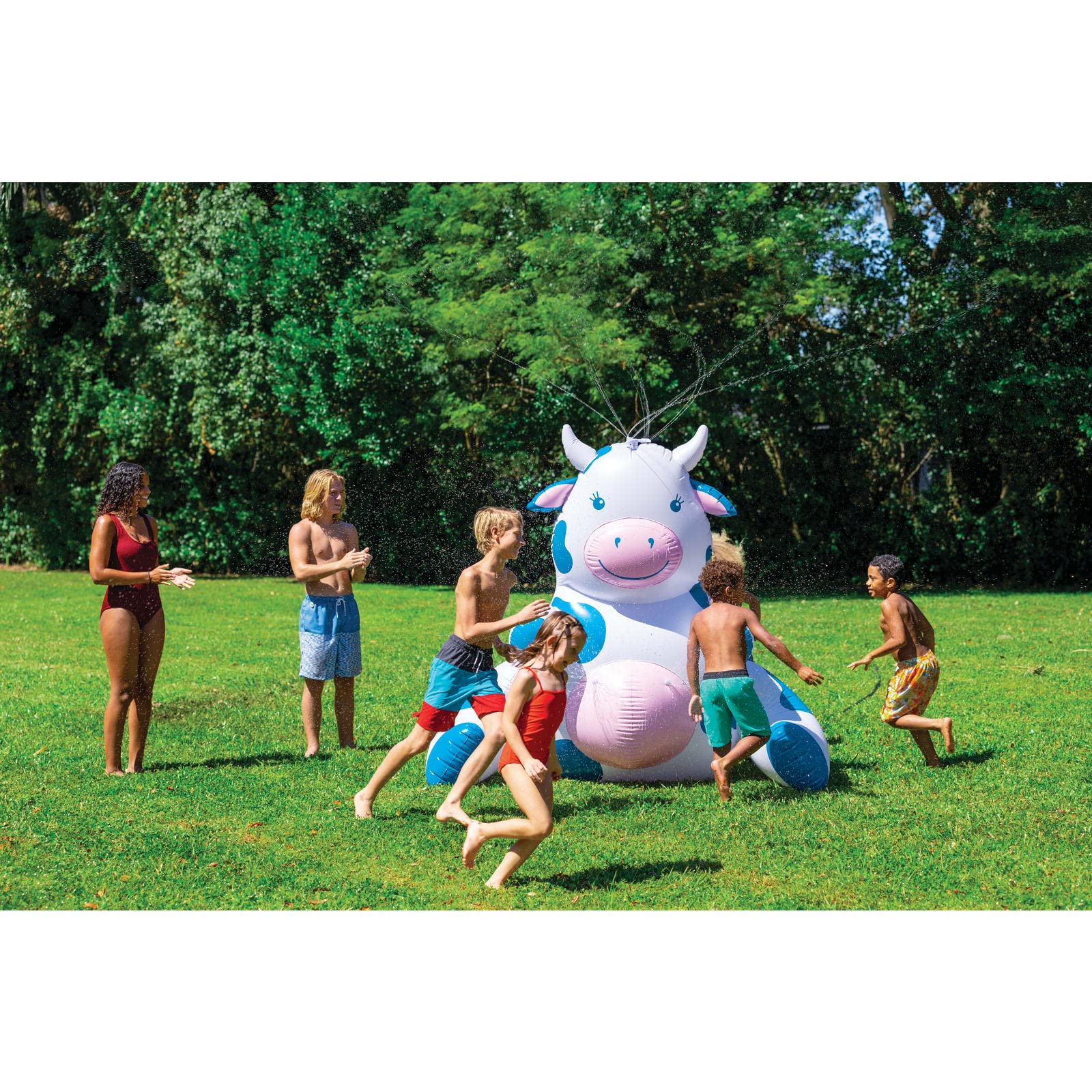 BigMouth Inc. Giant Inflatable Sitting Cow Sprinkler, Fun Summer Backyard Water Games & Splash Toy for Kids, 6 Feet Tall