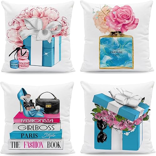 Miniatura 8 de Juego de 4 fundas de almohada rosas de 18 x 18 pulgadas, lindas fundas de almohada decorativas a la moda, fundas de almohada para cama, sofá, fundas