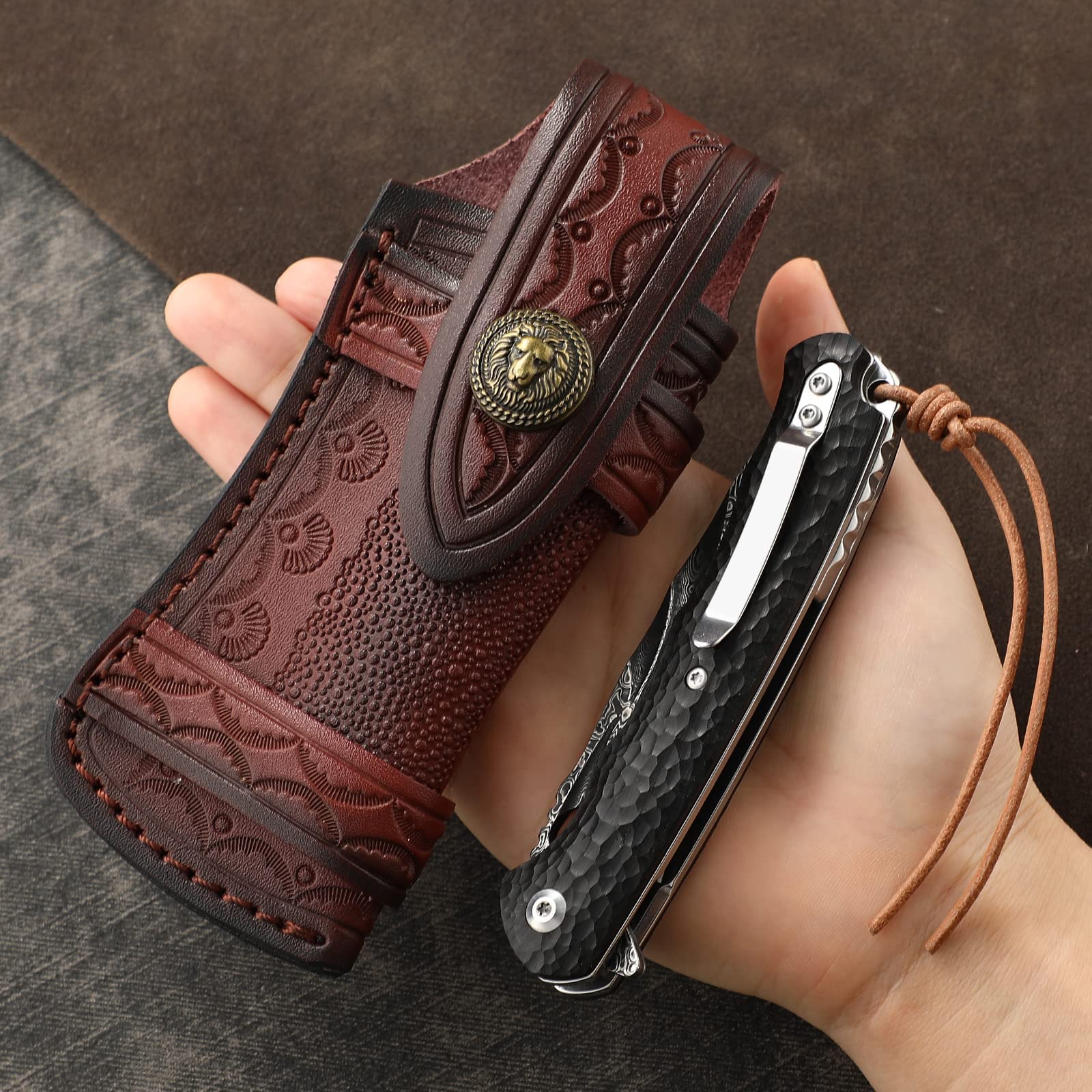 Omesio Fourreau Couteau Cuir Véritable 9 à 13,4 cm Étui Ceinture Horizontal | Compatible avec les couteaux pliants jusqu'à 13,4 cm, port horizontal pratique pour un accès rapide et sécurisé.