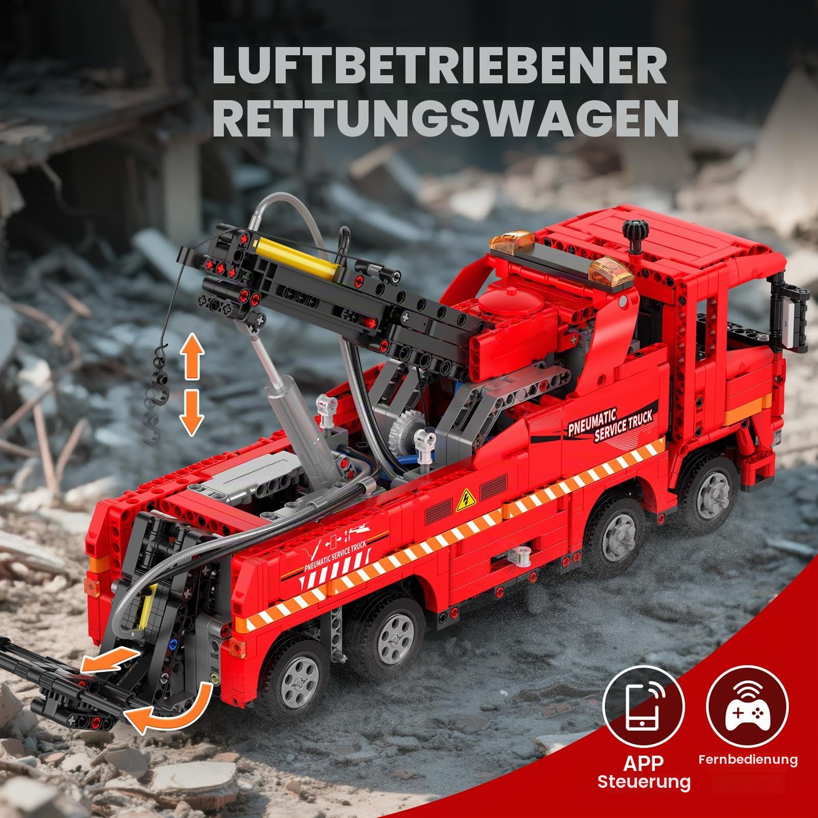 Mould King 19017 Technik Scania Druckluft-Rettungsfahrzeug LKW Bausatz, Ferngesteuertes Motor-Modell mit über 1653 Bausteinen, Konstruktionsspielzeug für Jugendliche und Sammler