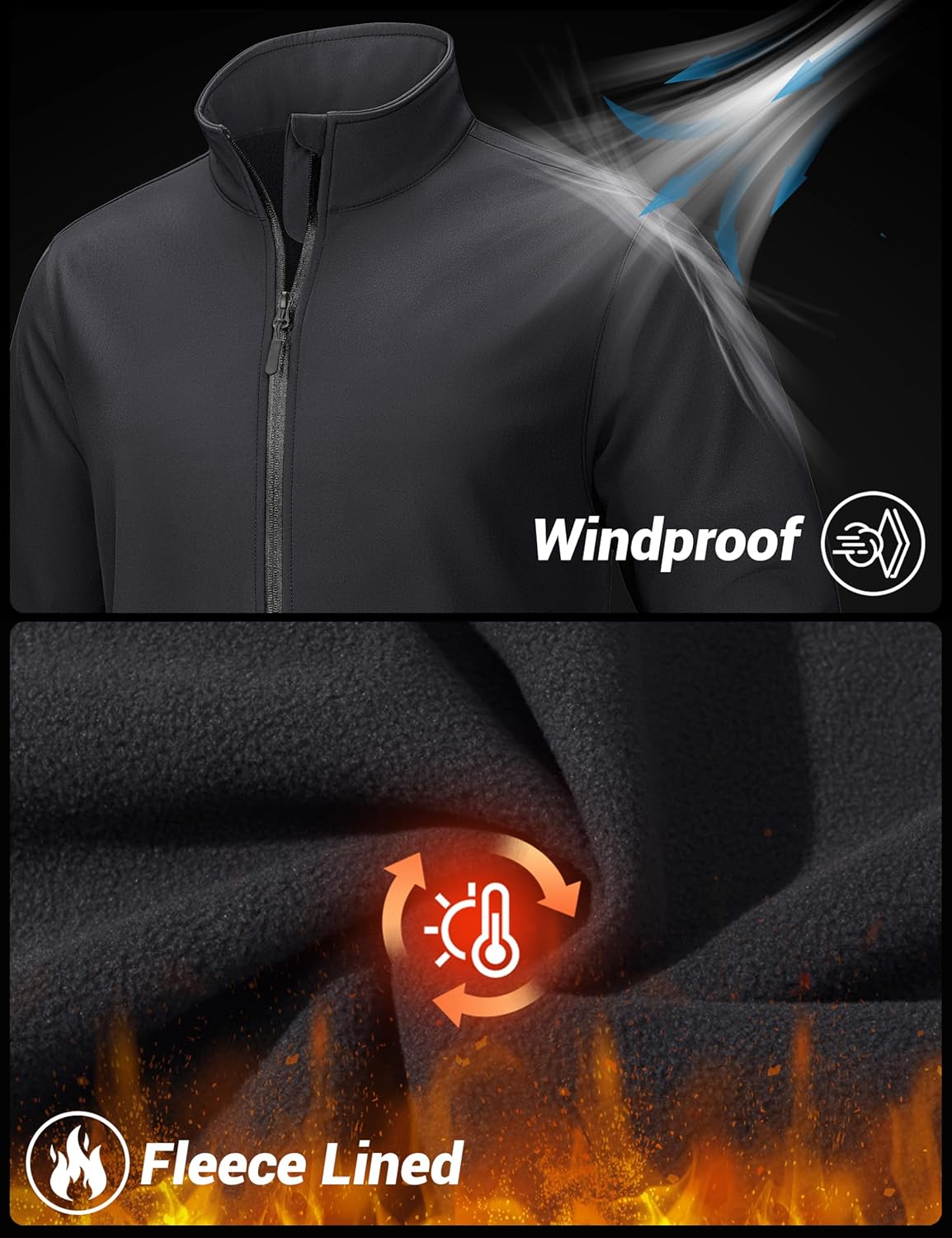 TACVASEN Men's Lightweight Softshell Jacket Waterproof Lightweight Fleece Lined Winter Coat with 4 Pockets Windbreaker - Image 4