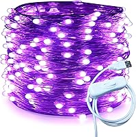 Vista 16 de RUICHEN Hilo de plata de 66 pies con 200 luces LED USB, guirnalda de luces de hadas con interruptor de encendido/apagado (blanco cálido)