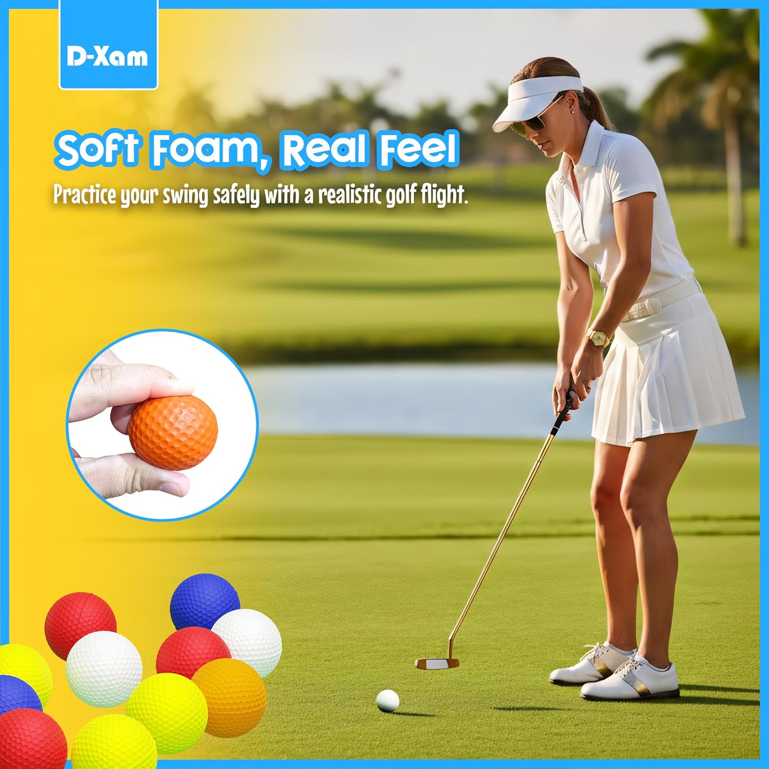 D-Xam Foam Golf Balls Bulk Practice Golf Ball Soft Multicolor, Yellow, White or Orange | Long Lasting & Realistic Feel | Limited Flight Use Indoors Outdoors Backyard Training - Image 4