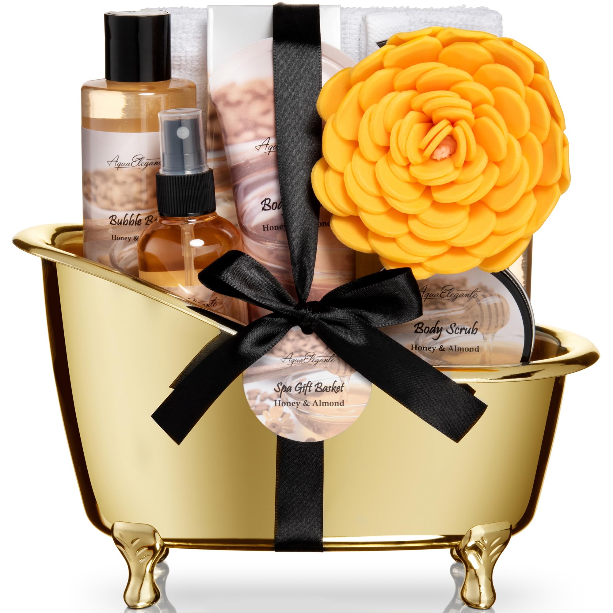Spa Gift Baskets For Women - Luxury Bath Set With Honey & Almond - Spa Kit Includes Body Wash, Bubble Bath, Lotion, Bath Salts, Body Scrub, Body Spray