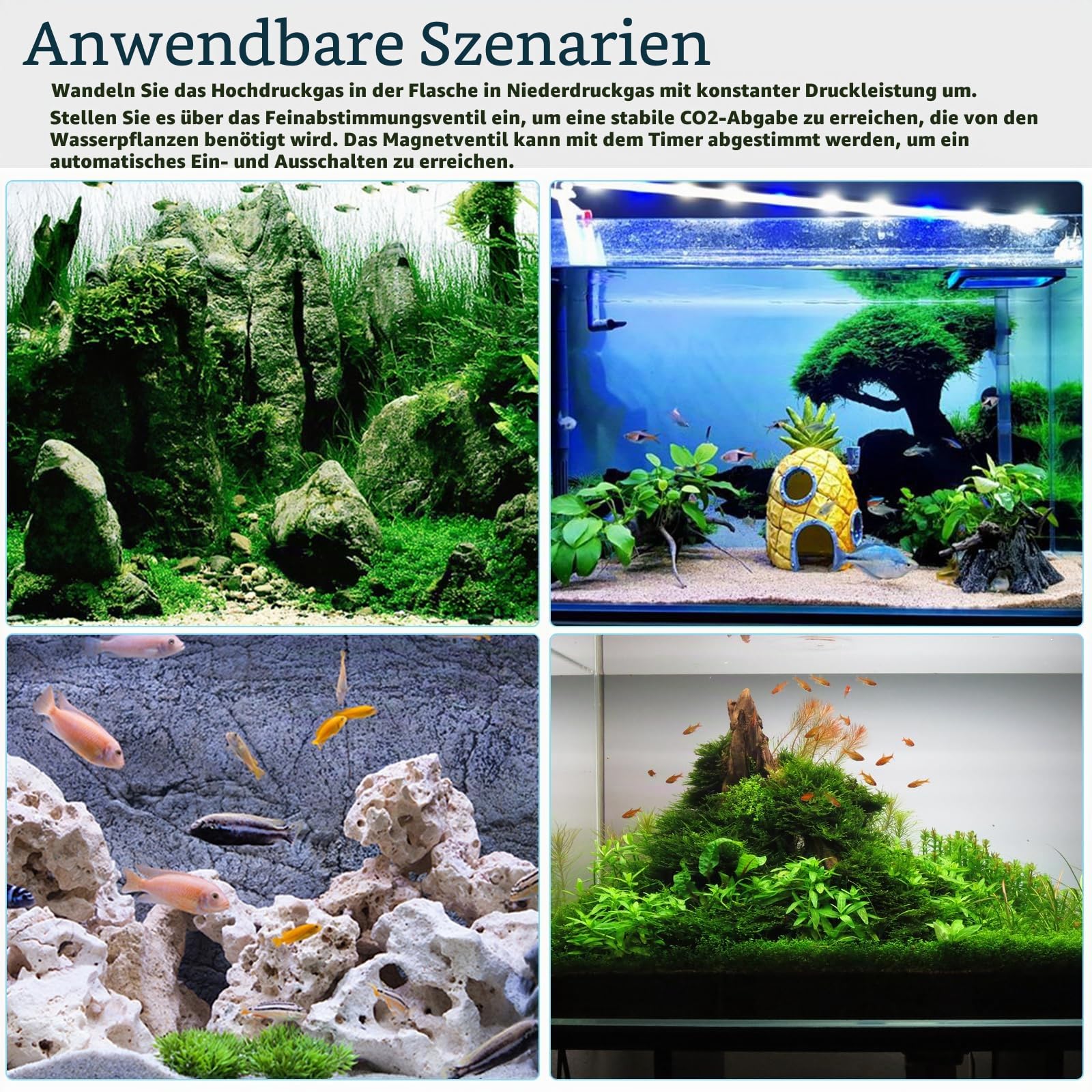Aicharynic Aquarium CO2 Druckminderer, CO2-Regler für Aquarien, Dual-Gauge-Display, CO2 Druckminderer W218 mit Magnetventil, Blasenzähler für bepflanzte Aquarien