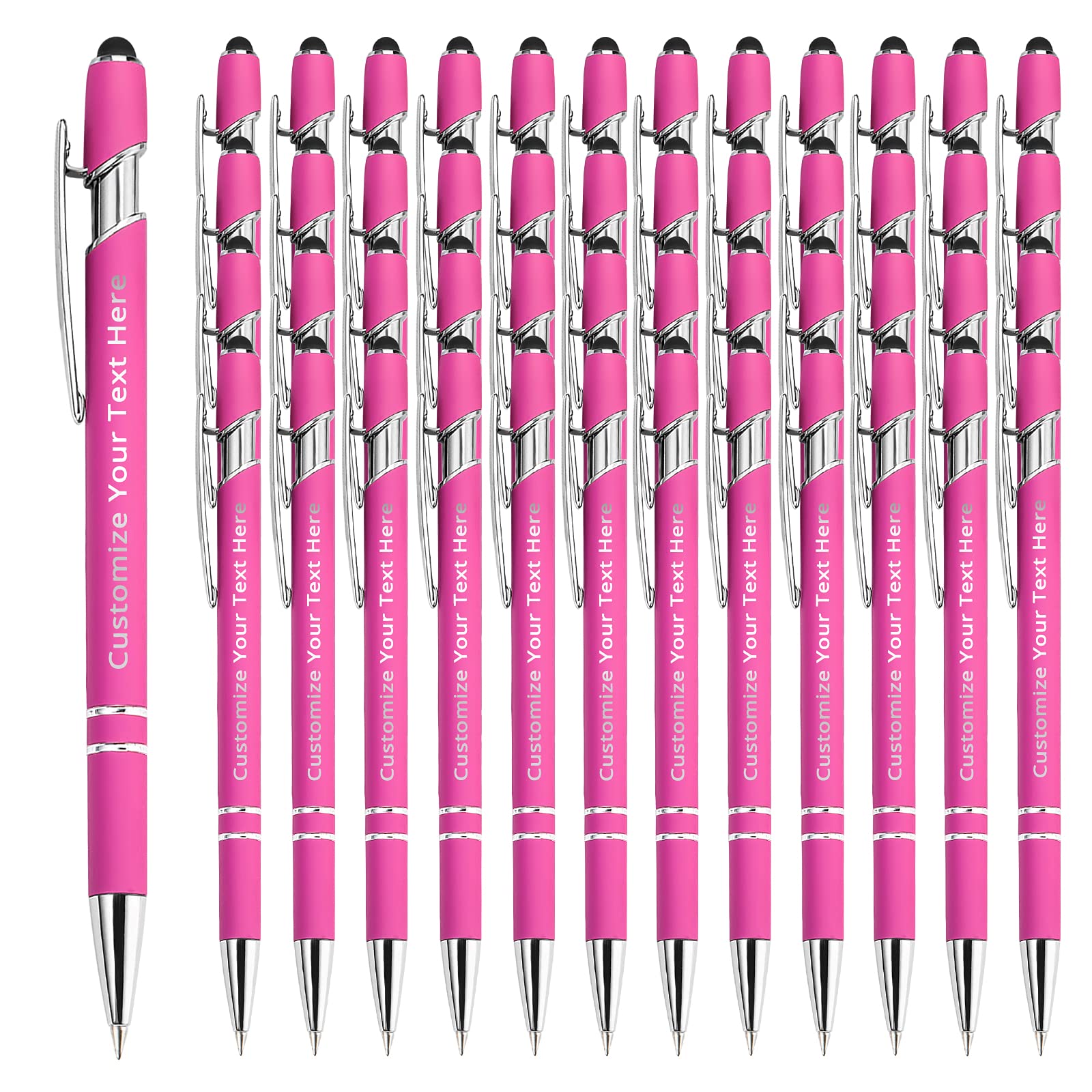 48 Personalized Pens in Bulk with Stylus Engraved Custom Pens,Soft Touch Metal,Engraving Name,Logo or Message,Customized Gifts for Graduation,Birthday,Boss,Teacher,Red