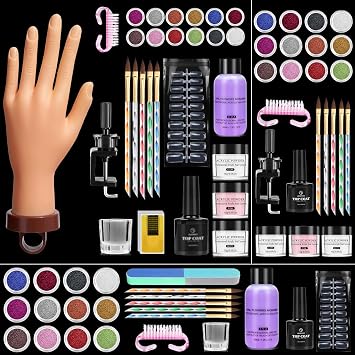 Practice Hand for Acrylic Nail Fake Hand with Stand Nails Kit Acrylic Set - Professional Nail Mannequin Hand for Beginners Salon