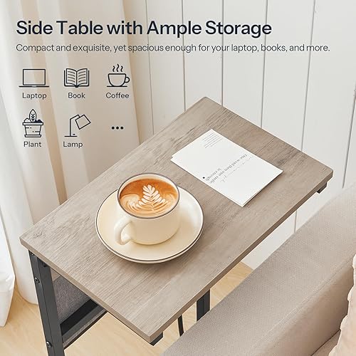 Miniatura 9 de HOOBRO Mesa auxiliar en forma de C con estación de carga, mesa de sofá de 28 pulgadas de alto para sofá y sillón reclinable para espacios pequeños,
