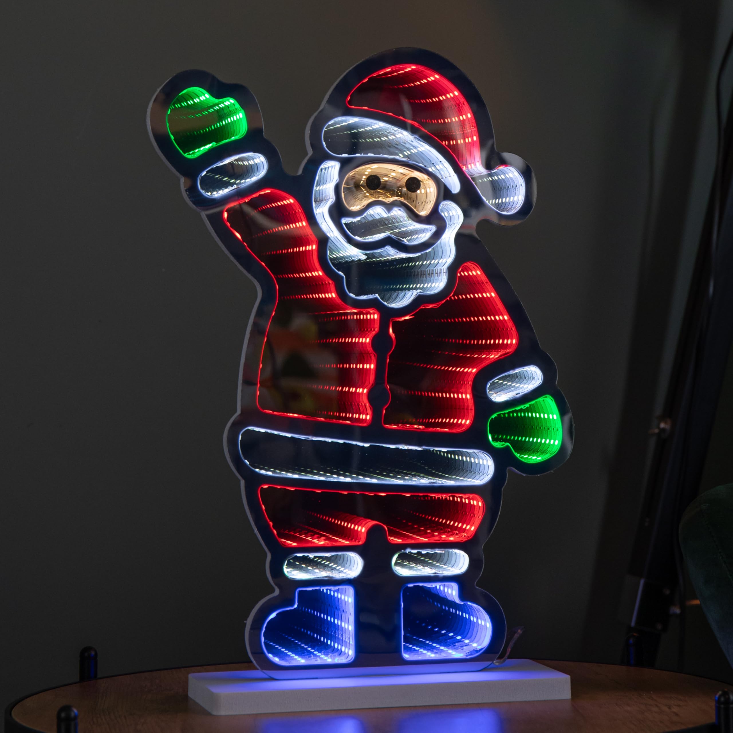 Samuel ALEXANDER 40cm Light up Waving Santa Infinity Light Christmas Decoration with Multi-Coloured LEDs
