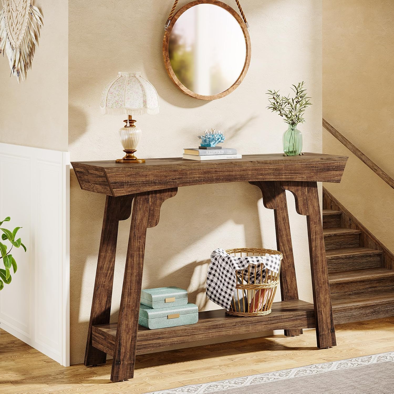 Lailang 105cm Consolle Ingresso, Mobile Corridoio Stretto E Lungo, Mobiletto Ingresso Salvaspazio, Consolle Legno, Mobile Dietro Divano, 105 x 30 x 85 cm, Marrone Rustico