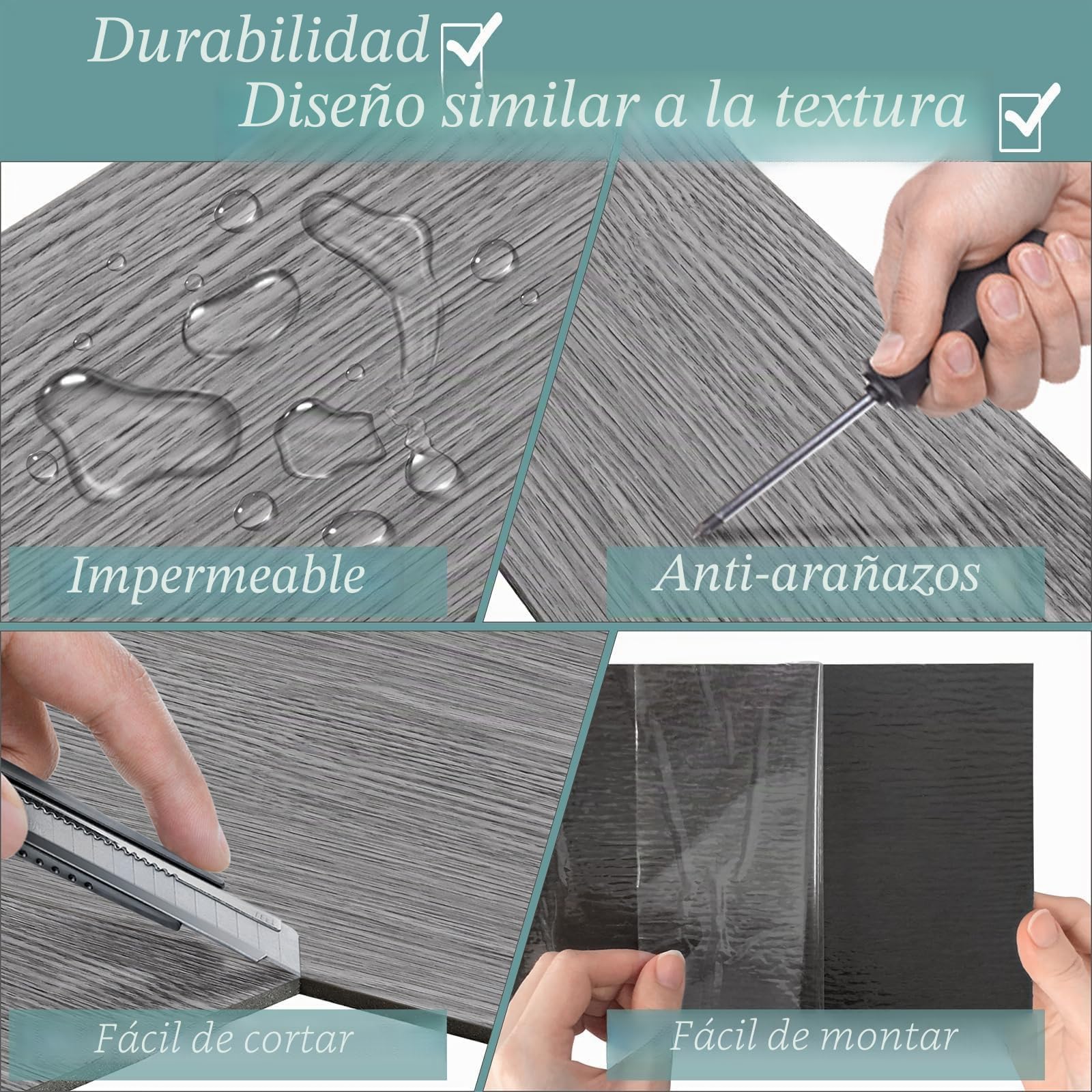ACXIN Suelo de vinilo PVC, suelo adhesivo de vinilo autoadhesivo con clic, suelo laminado de vinilo, efecto madera (Gris, 5 m² (36 piezas))