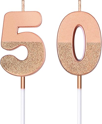 BBTO Velas de cumpleaños número 50 con purpurina para decoración de pastel de cumpleaños 50 para cumpleaños, boda, aniversario, celebración,