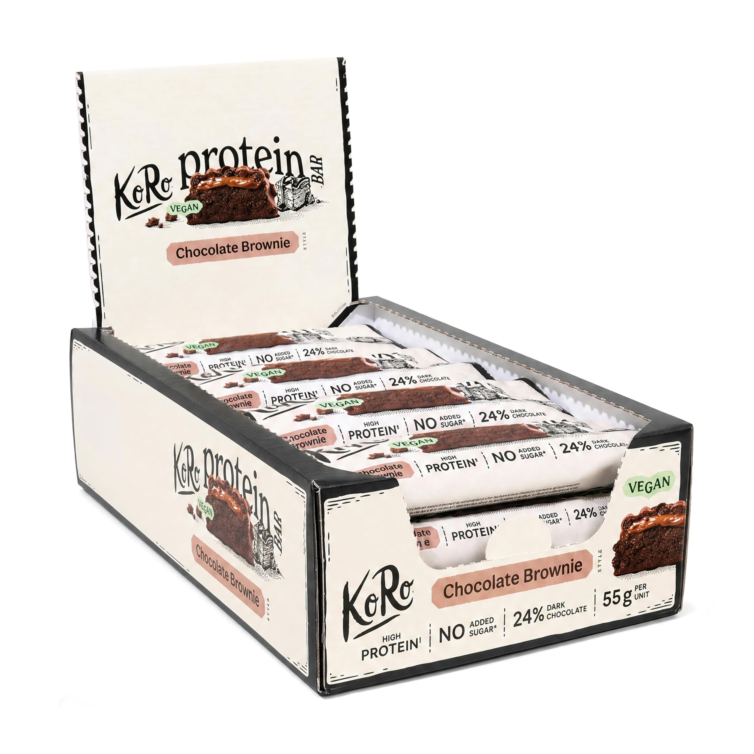 KoRo - Barre protéinée vegan chocolat brownie 15 x 55 g