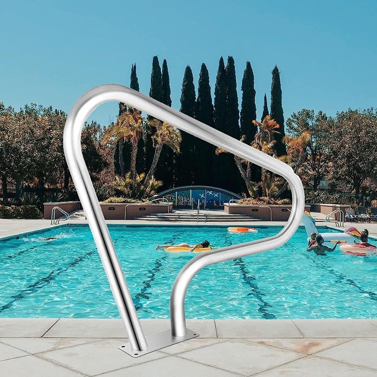 Pool Handrail Handle Grab Rails Swimming Pool Rail Pool Railing Swimming Pool Handrail Flange Quick Mount Base,Deck-Mounted Railings 3-Bend Swimming Pool Safety Handrails