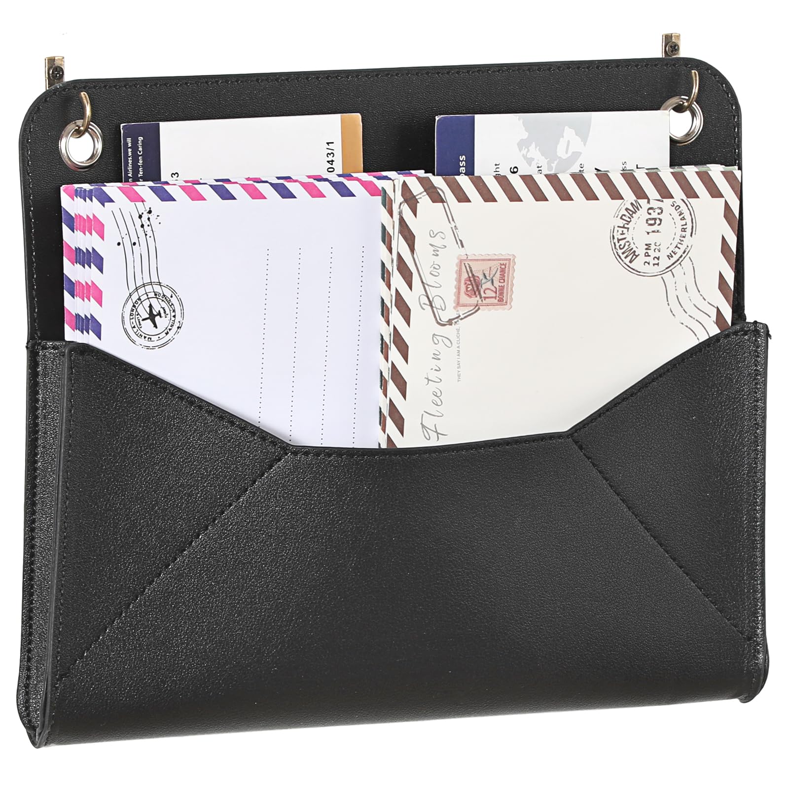 OGANAZI PU Leather Mail Holder File Organizer Wall Mount, Black, 25*21cm