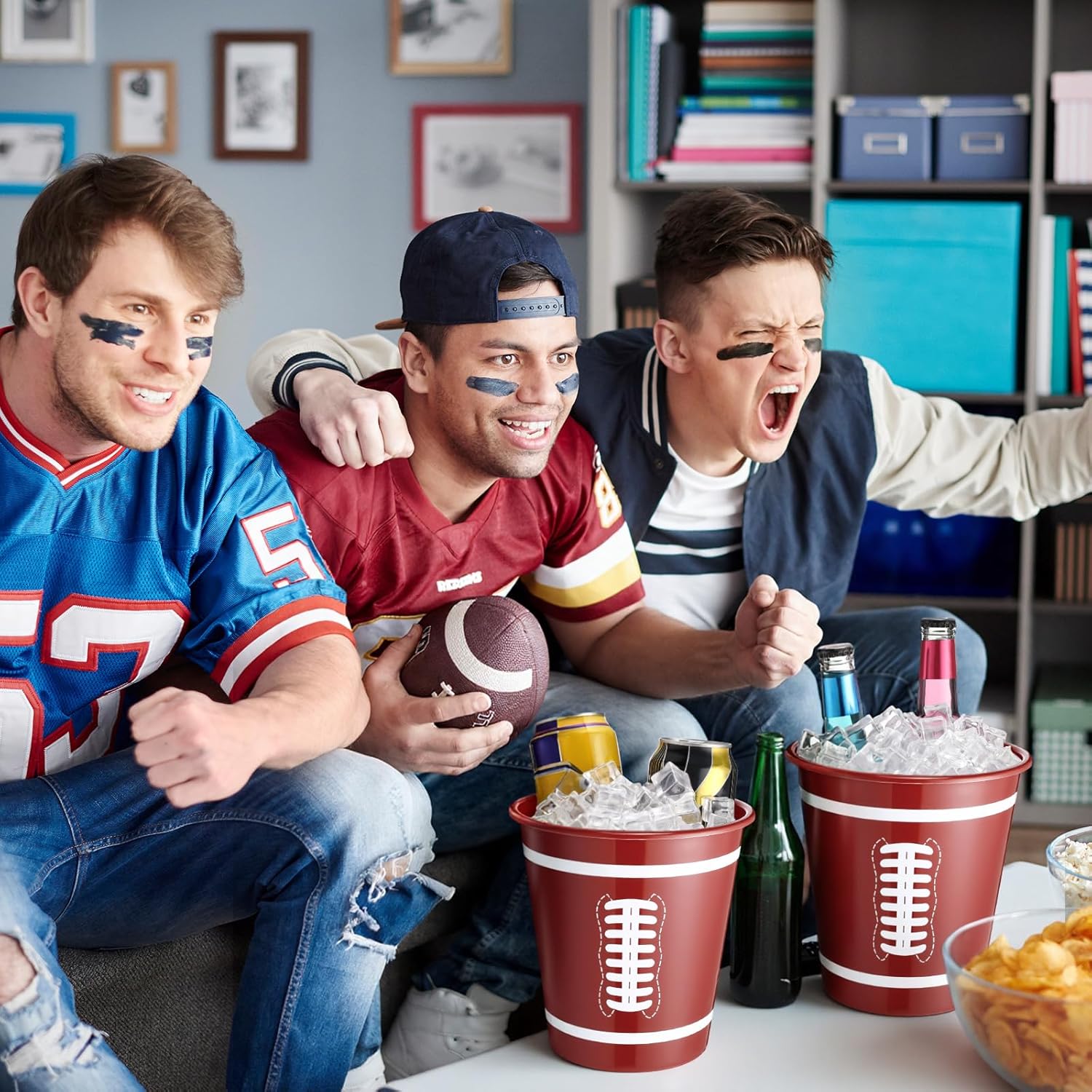 Layhit 24 Packs Football Plastic Ice Buckets for Parties 101 oz/ 3 L Wine Bucket Portable Ice Holder Disposable Wine Cooler for Football Party Beverage Beer