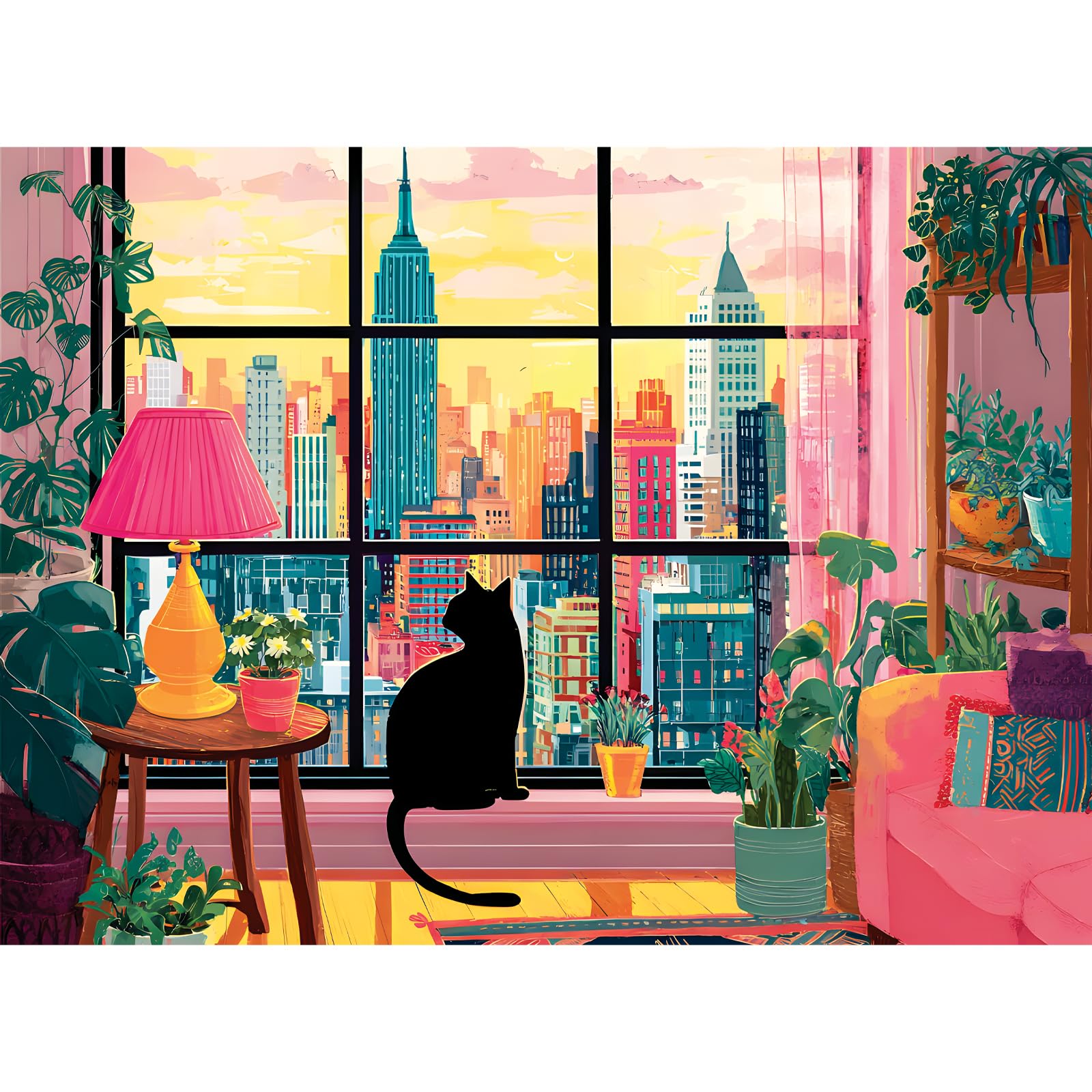 Photo 1 of 500 Pieces Jigsaw Puzzles for Adults, Black Cat in City Jigsaw Puzzle for Adults Elders Seniors, Colorful Art Jigsaw Puzzle, Interlock Letter on Back, Home Decor Birthday Party Gift Toys 20.5 x 15 in