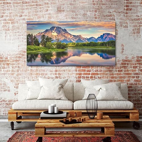 Miniatura 5 de Grand Teton National Park - Lienzo decorativo panorámico para pared, diseño de lago de montaña, decoración de pared para sala de estar, amanecer,