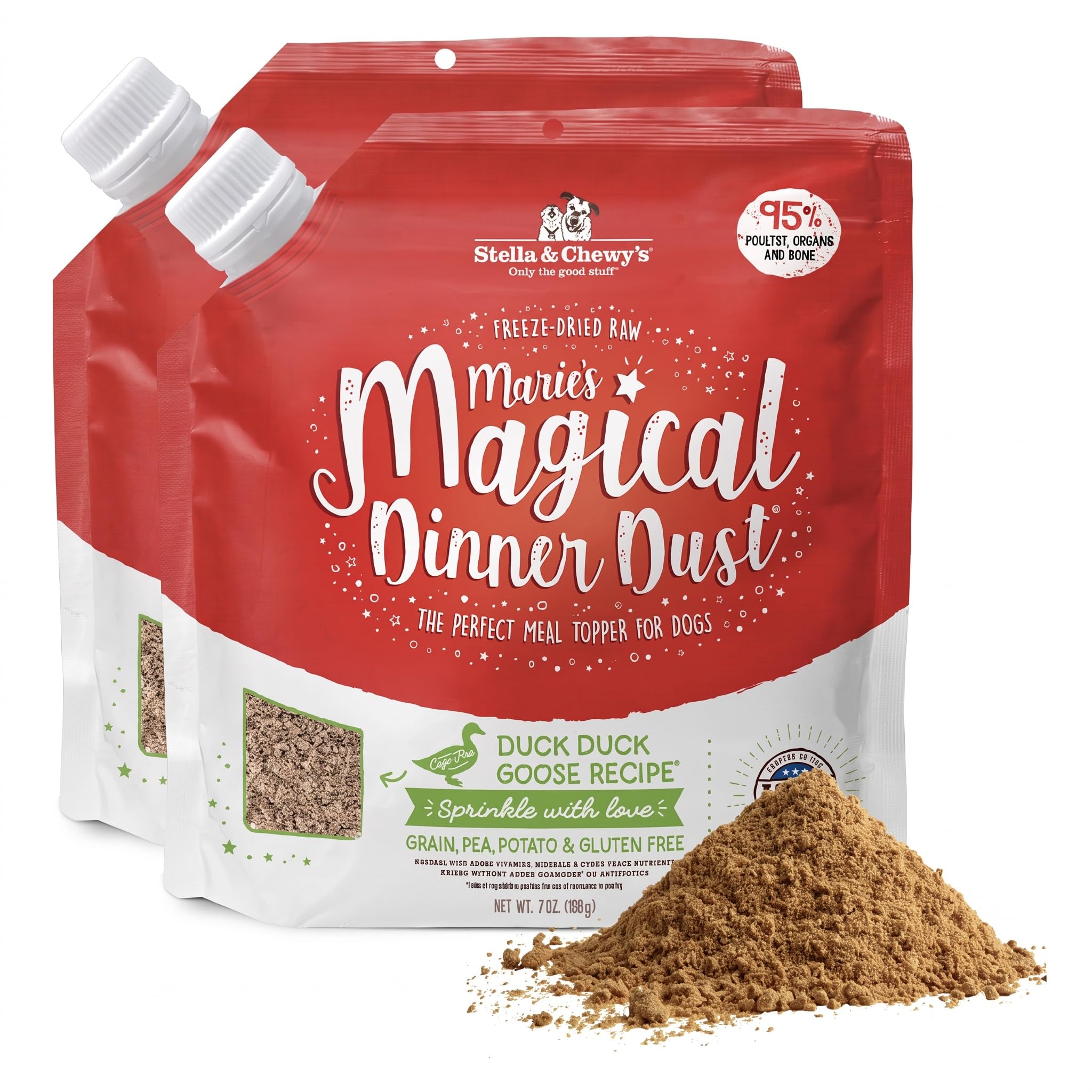 Stella &amp; Chewy's Freeze-Dried Raw Marie's Magical Dinner Dust - Premium Duck &amp; Turkey Dog Food Topper with Organic Fruits-&amp; Vegetables - Perfect for Picky Eaters - 7oz,(Pack of 2)