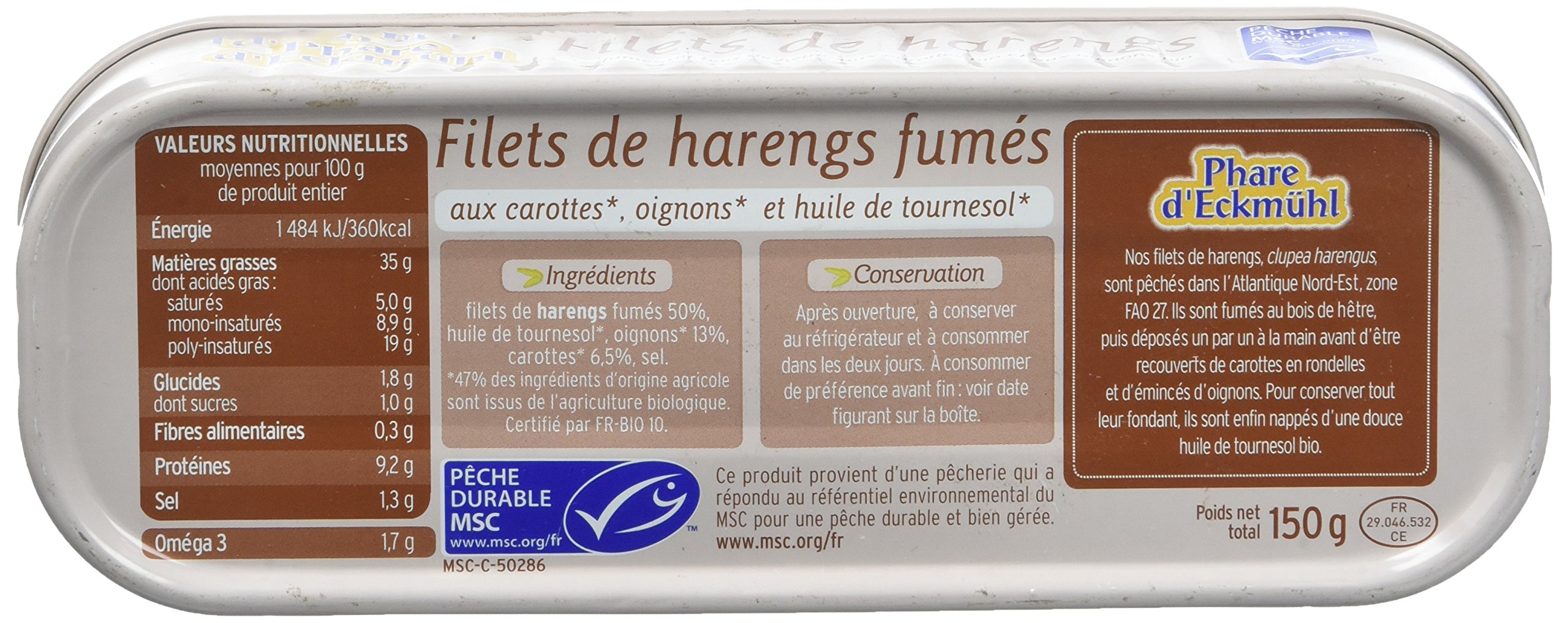Phare d'Eckmül Filets de Harengs Fumés au Bois de Hêtres Bio, 150 g