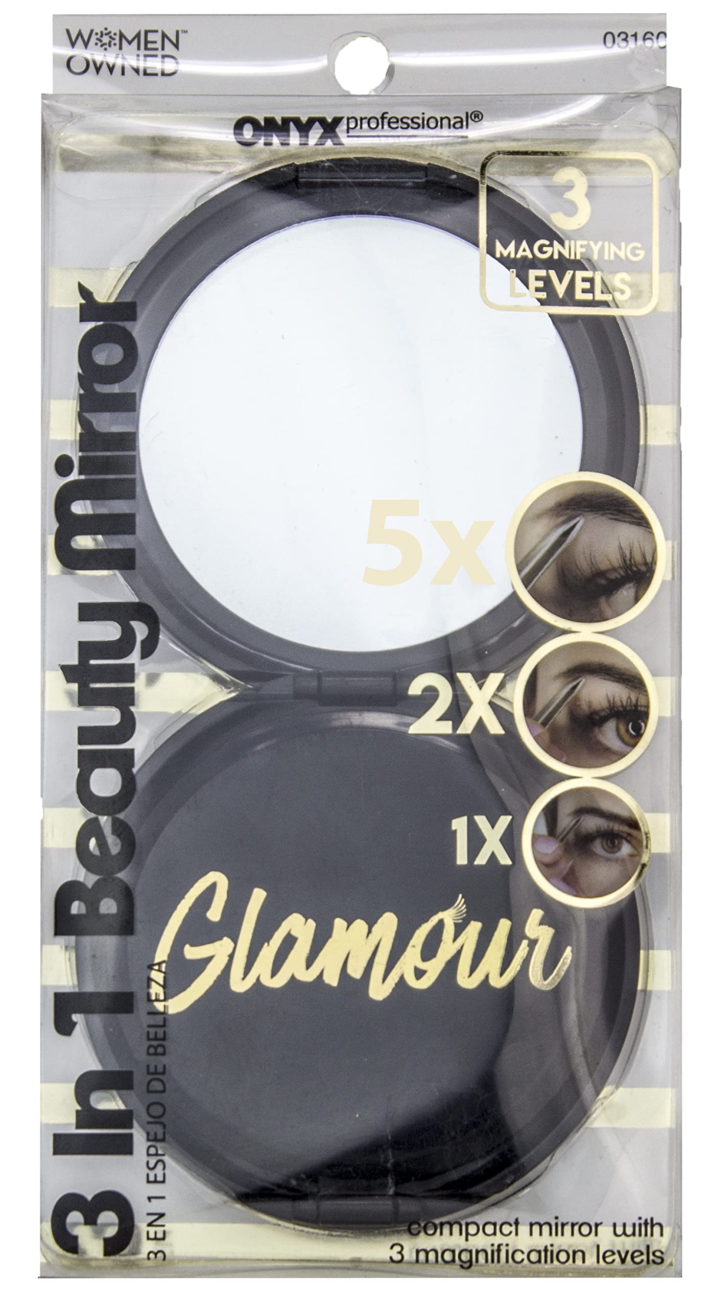 Onyx Professional 3-in-1 Foldable Compact Small Magnifying Mirror - Handheld Mirror Stand Up Mirror - Small Purse Travel Makeup Mirror 5X/2X/1X Magnification Hand Held, Folding, Pocket Size, Portable