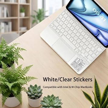 2PCS Mac OS Shortcuts Stickers: Keyboard Stickers for macOS Cheat Sheet 2025, Waterproof Removable Vinyl Decals for MacBook Air/Pro, M1/M2/M3/M4 Shortcuts (White