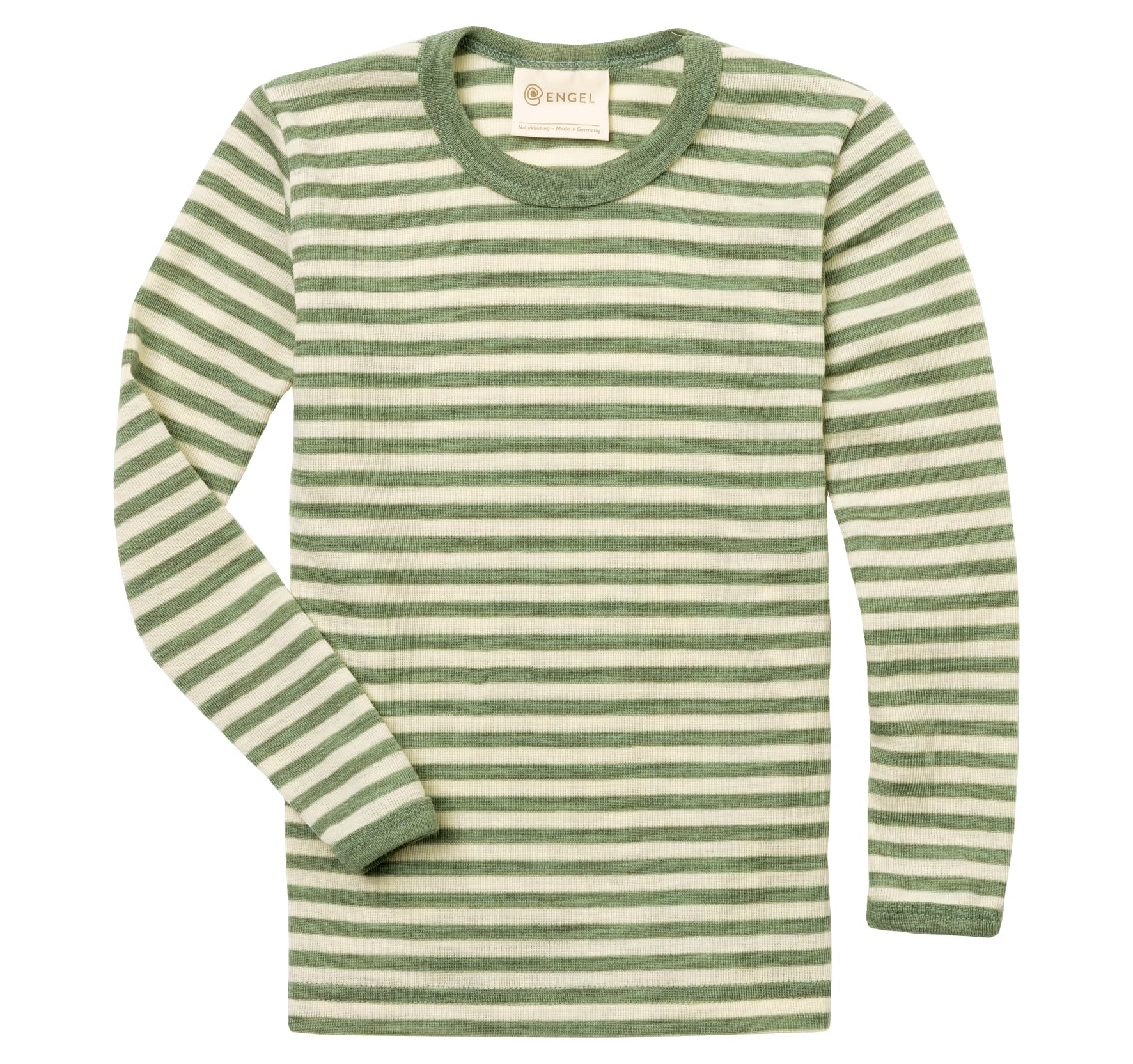 Engel Natur Merino Shirt for Children, Girls and Boys, 100% Wool (kbT), IVN-Best Certified, Sage Green Melange/Natural, 104