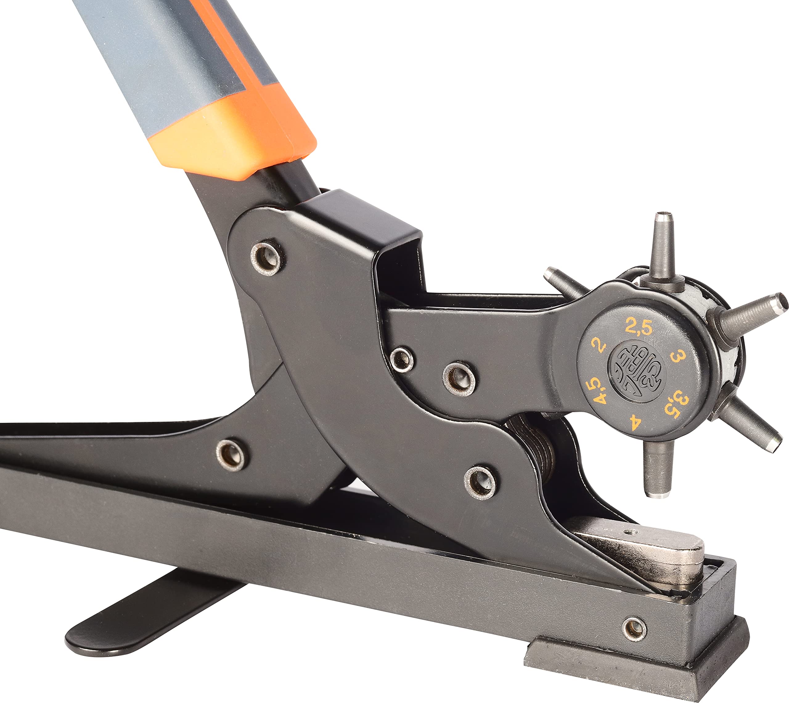 Pebaro 266 Revolverlochzange 250 mm Standmodell, Gürtellochzange, Lochzange für Uhrenarmbänder, Hundehalsband Gürtel, Leder, Papier, Stoff, Filz, Plastik, Holz, Lochdurchmesser 2-2,5-3-3,5-4-4,5 mm