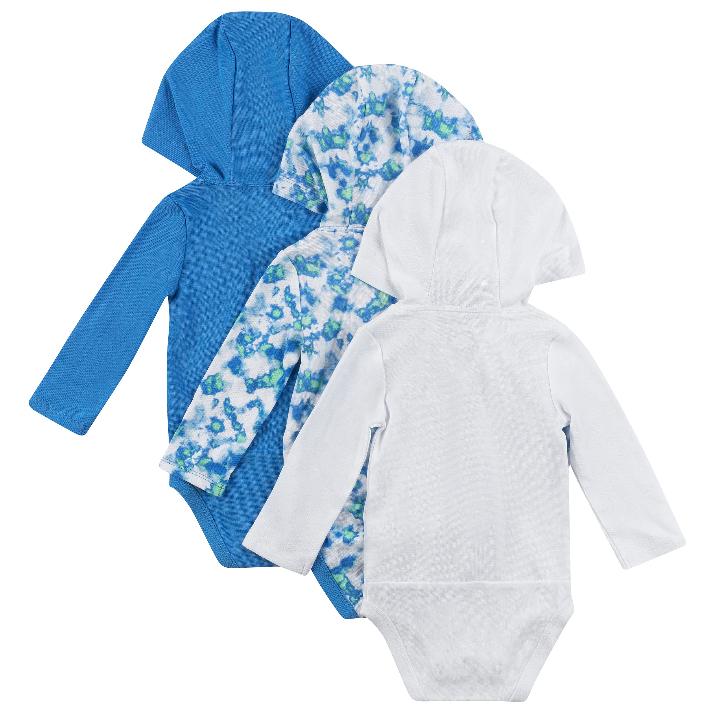 Hanes Body de manga larga con capucha para niños y niñas, paquete de 3, Blues, 12-18 meses, Blues, 12-18 Meses