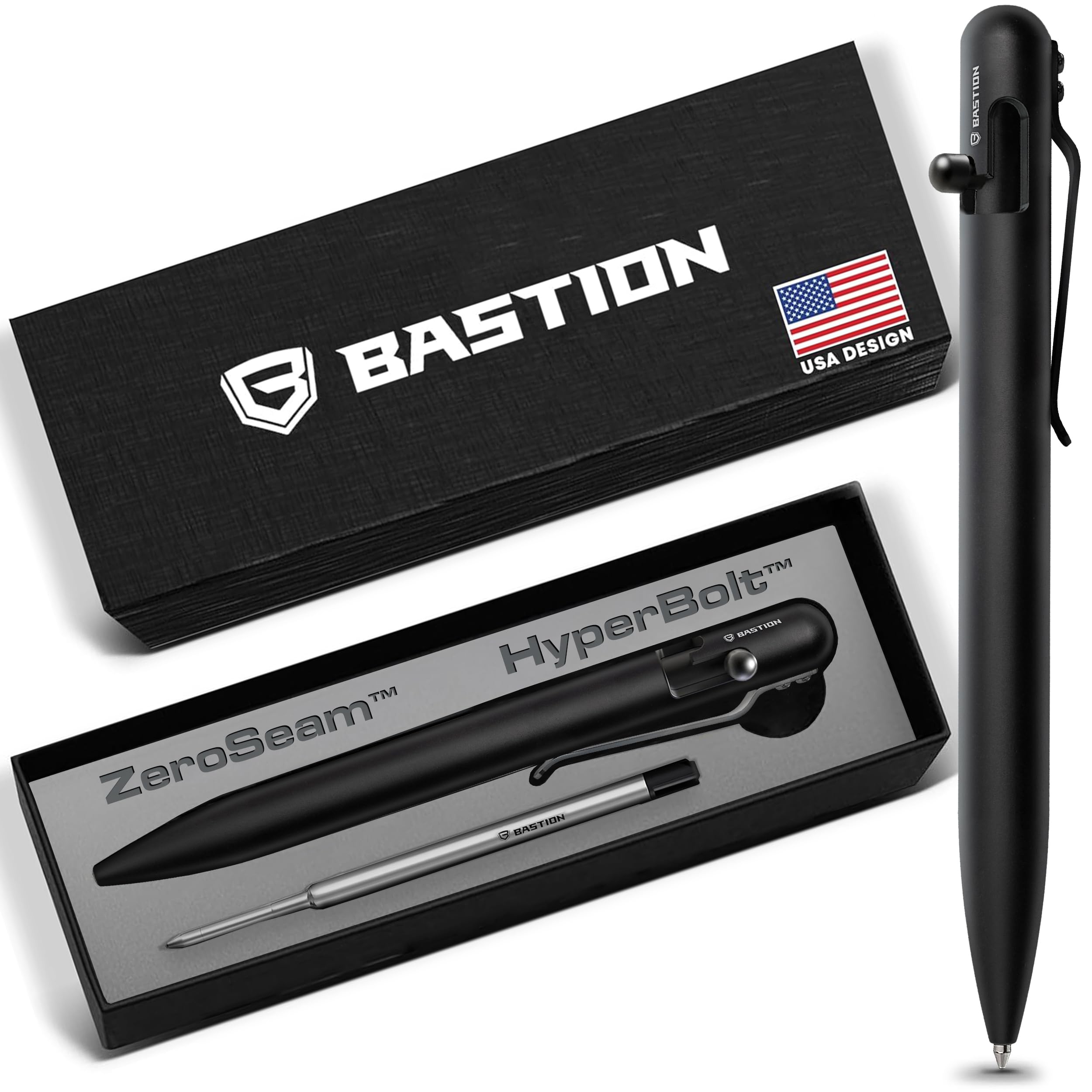 BASTION Stainless Steel Bolt Action Pen - exclusive Hyperbolt ZeroSeam CNC Machined EDC Writing Tool Refillable Executive Gift
