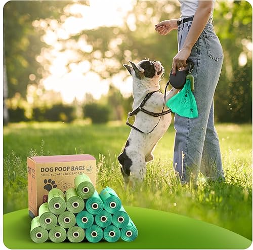 Miniatura 6 de Bolsas para excrementos de perro con 16 rollos, bolsa de basura a prueba de fugas para perro, bolsas extra gruesas para cachorros, bolsas de
