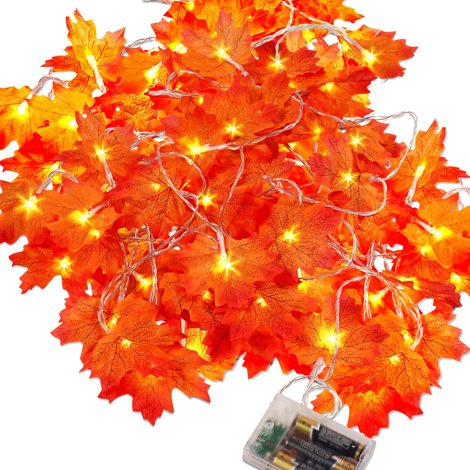 Yolife 20 Ft 40 LED Maple Leaves String Lights for Halloween Thanksgiving Decorations, Unique Indoor Outdoor String Lights Battery Operated Fall Lights for Holiday Autumn Garland Home Indoor Decor