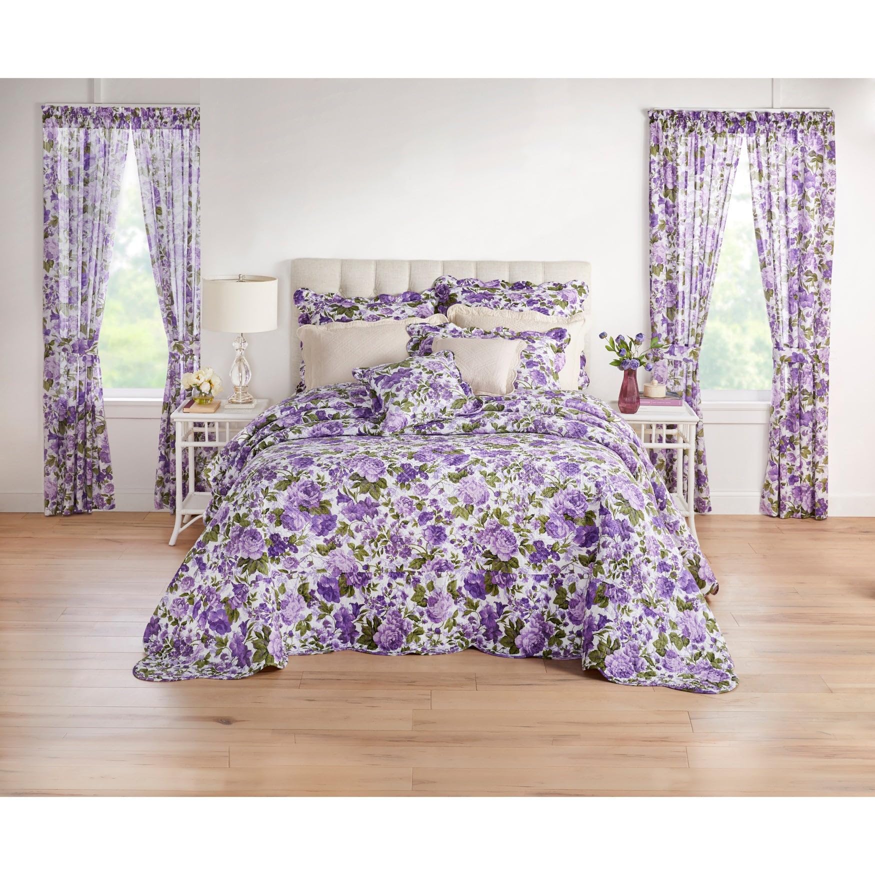 BrylaneHome Florence - Colcha extragrande 100% algodón, tamaño matrimonial, rayas azules