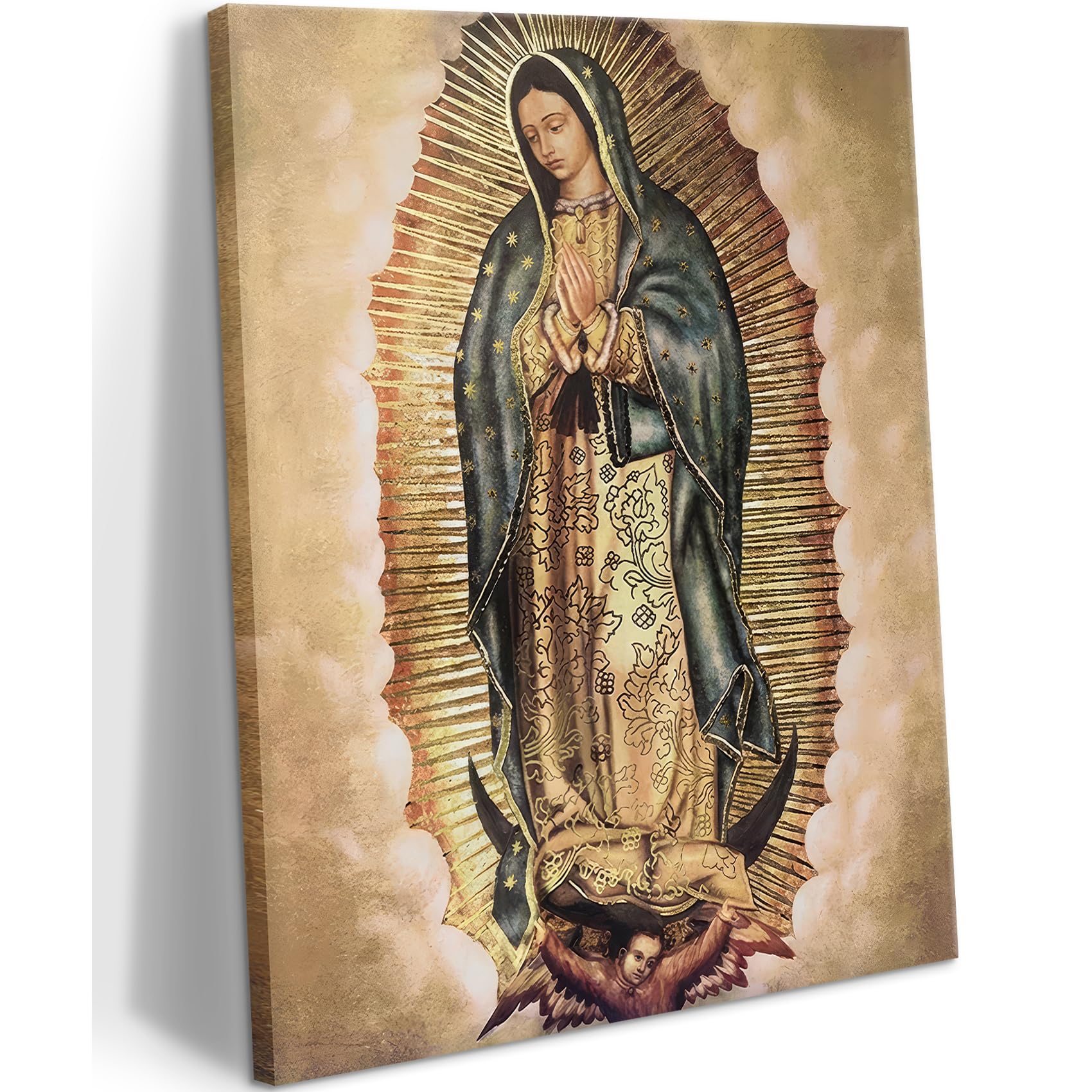 Our Lady of Guadalupe Portrait Wall Art Canvas Painting Picture Wall Decor Religion Catholic Poster Print Artwork for Altar Bedroom 8x10 in Guadalupe02 8"L x 10"W