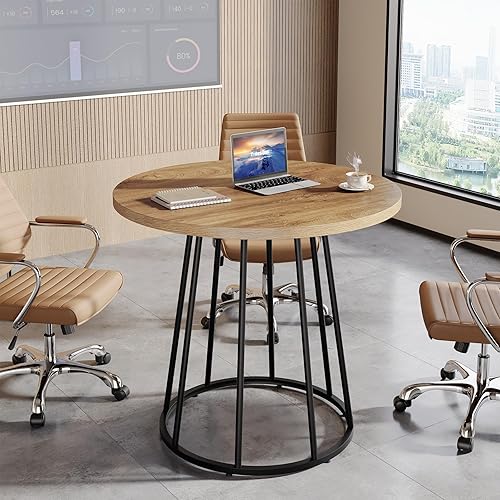 Miniatura 6 de Tribesigns Mesa de comedor redonda industrial, mesa de cocina de madera de 31.5 pulgadas para 2-4 personas, muebles de cocina y comedor de círculo
