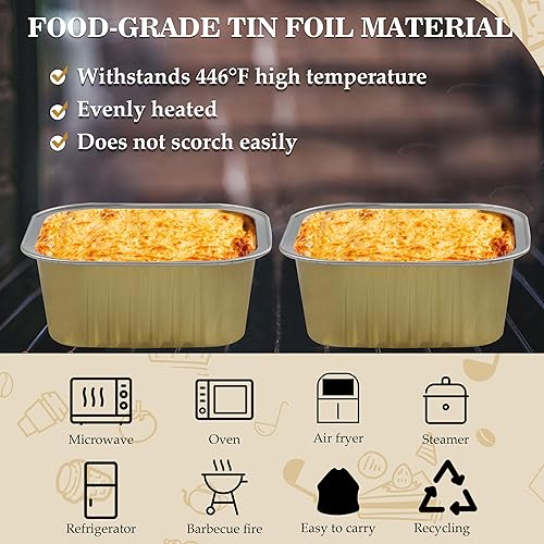 Miniatura 4 de BAKINGPAK Tazas de aluminio para hornear, 30 moldes para pasteles de 5 onzas con tapas, moldes desechables con tapas, moldes de aluminio, mini