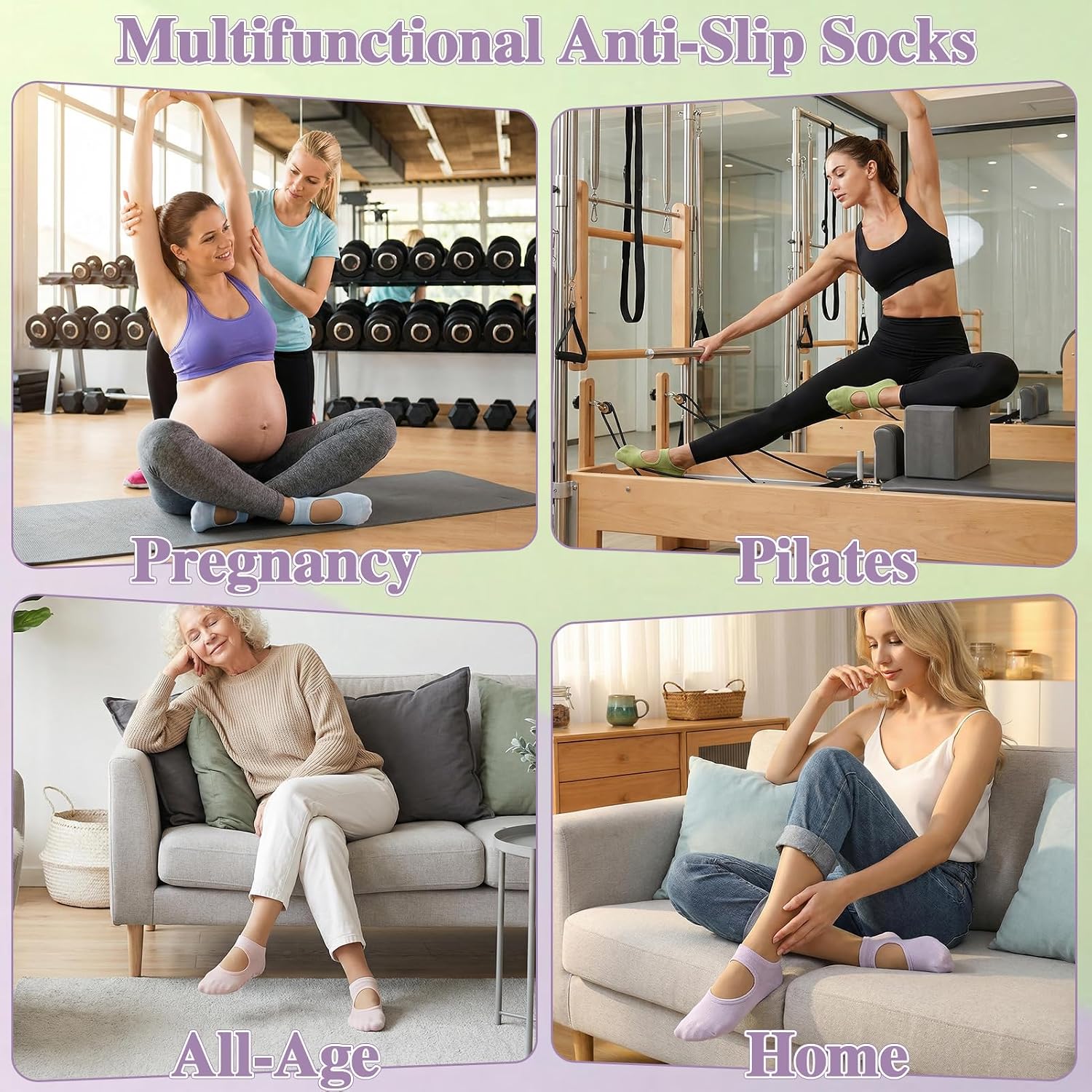 Yoga Socks with Grip for Women, Grippy Socks Woman Pilates Barre Non Slip Yoga Sock