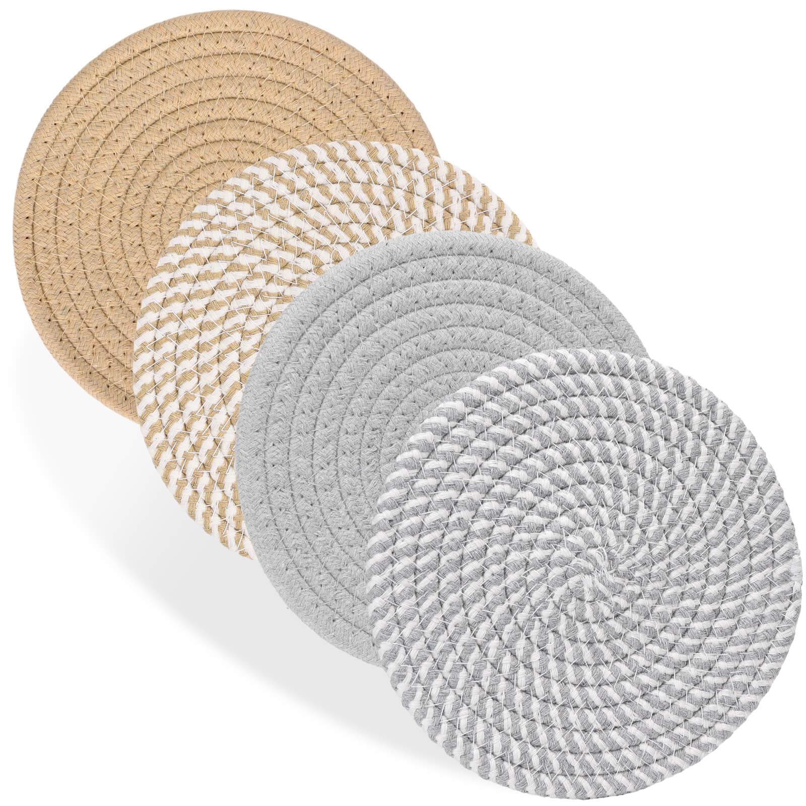 Billbotk 7" Trivets for Hot Dishes, Hot pots and Pans, 4 Heat Resistant Hot Pads, Pot Holders for Kitchen, Hot Plate Mats for Kitchen Decor and Essentials(Gray&Brown)