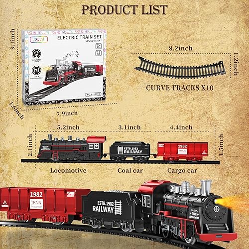 Miniatura 5 de EPPO Mini pistas de tren, 13 piezas de juguetes de tren eléctrico con luces y sonidos, tren de juguete retro clásico locomotora de vapor, juguetes