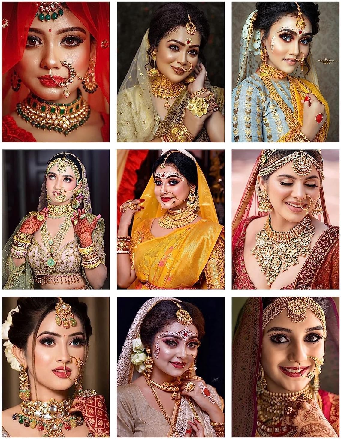 Vinyl Dulhan Glamour Makeup Salon Wall Poster for Beauty Parlour, Spa Saloon, Hair Saloon Wall Décor Pack of 09 (Multicolor, Size -30 cm X 45 Cm)