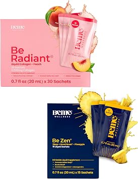 BeMe BeRadiant Peach & BeZen Bundle - Liquid Collagen & Magnesium Glycinate L-Theanine Supplements