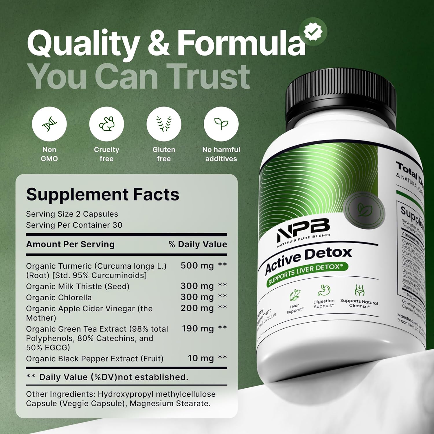 Nature's Pure Blend Active Detox Cleanse – Organic Turmeric Supplement with Apple Cider Vinegar for Digestive Support – Body Detox for Men to Promote Balance & Vitality – Green Tea & Milk Thistle