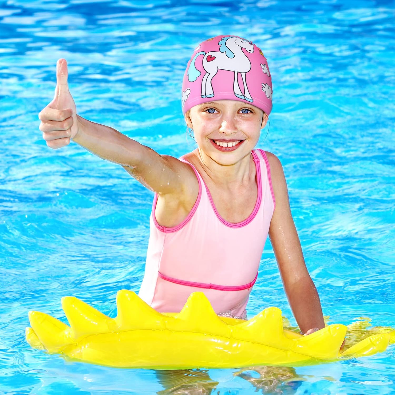 3 Pieces Swim Caps Kids Swimming Cap for Long and Short Hair Polyester